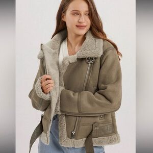 Zara sherpa and suede moto jacket